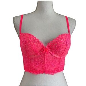 Victoria's Secret Bright Pink Lace Longline Bra